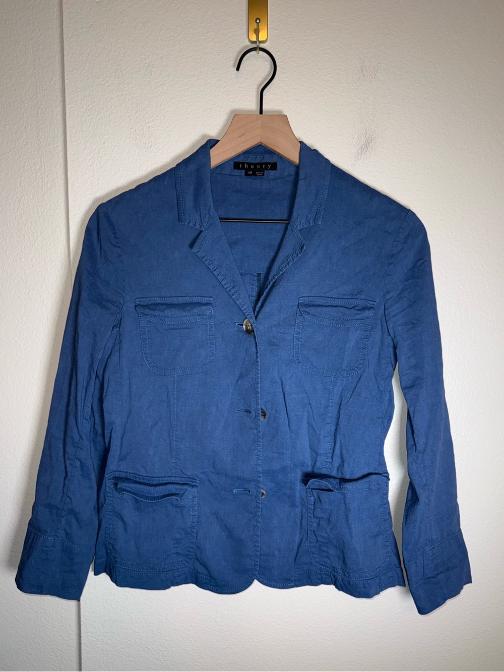 THEORY classic designer linen blend three button lightweight blazer jacket 10